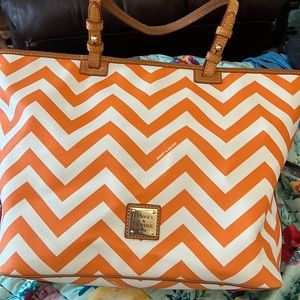 Dooney & Bourke Chevron Tote Bag Orange and White